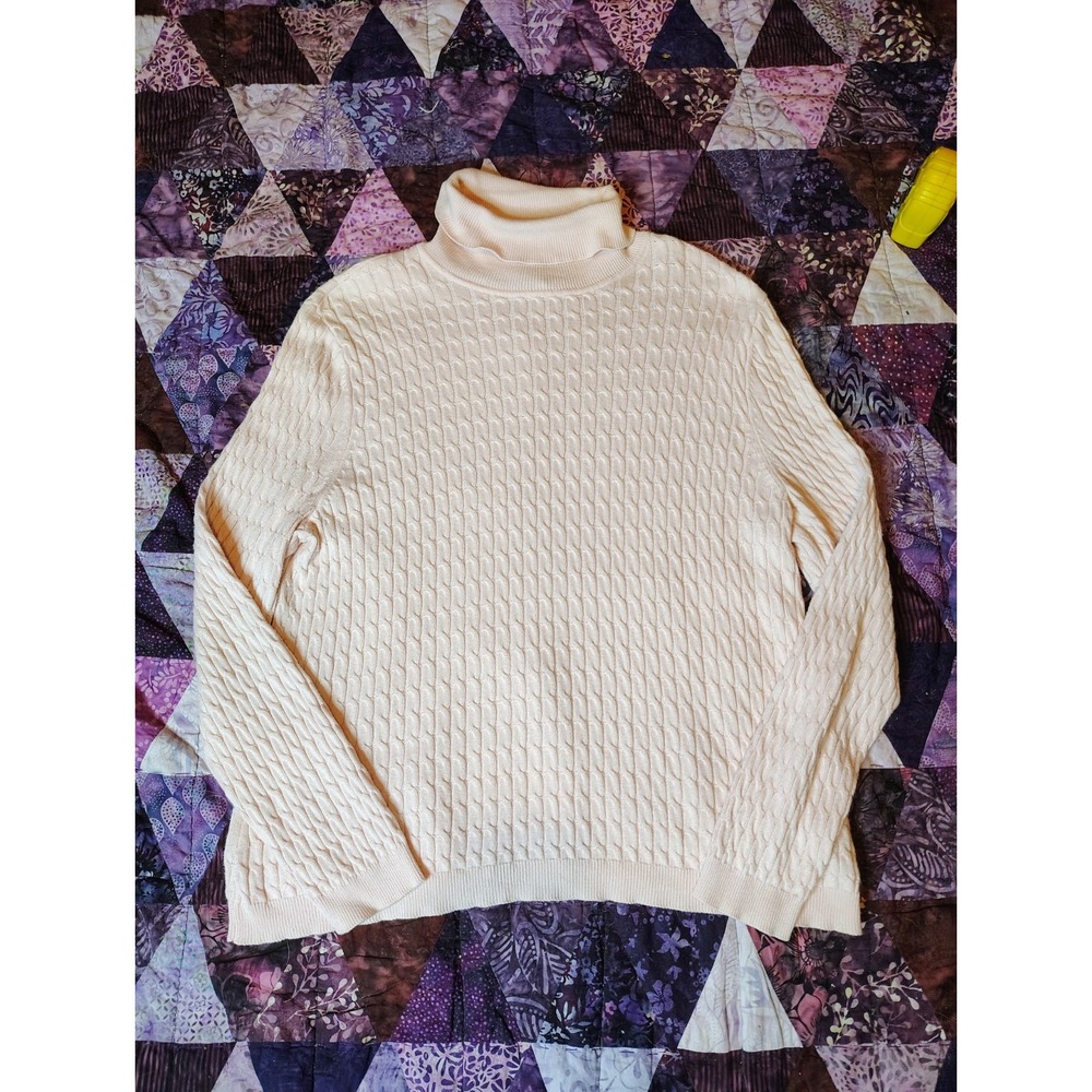 Vintage 90s Cable Knit Sweater Womens XL Knit Turtleneck Soft Cottage Grandma